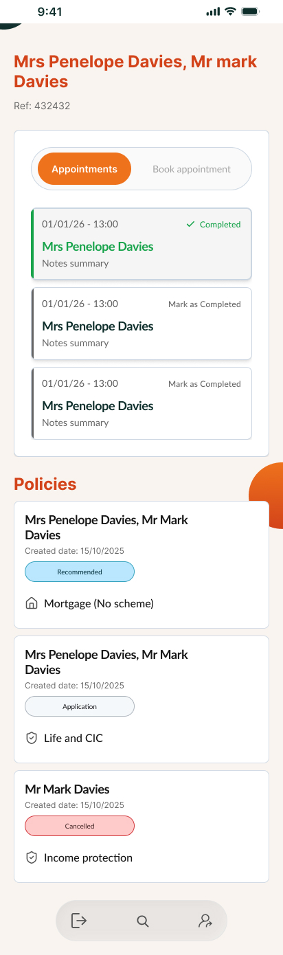 Mobile — client appointments